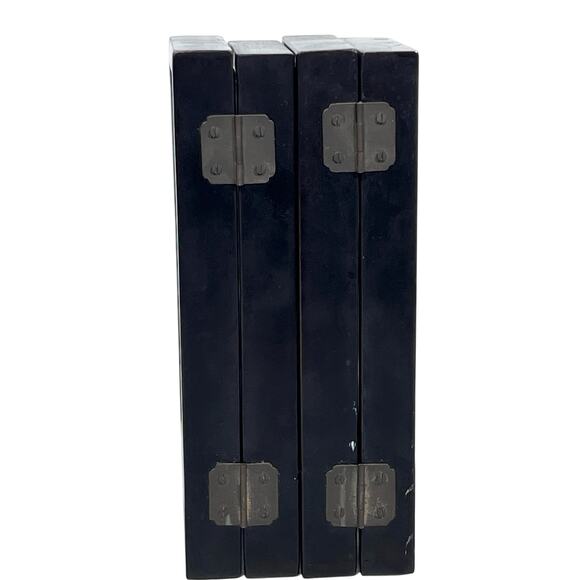 Vintage Asian Carved Cork Diorama Black Lacquer 4 Panel Mini Folding Screen - Picture 2 of 16